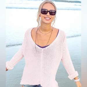 Wooden Ships Coral Maui Chunky V-Neck Sweater